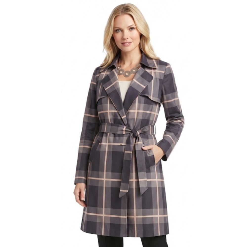 Solitaire by Ravi Khosla Plaid Belted Trench Coat